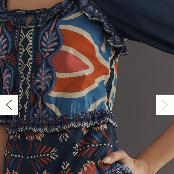 FARM Rio Navy Multicolor Paisley Ruffle-Neck Blouse - Picture 3 of 5